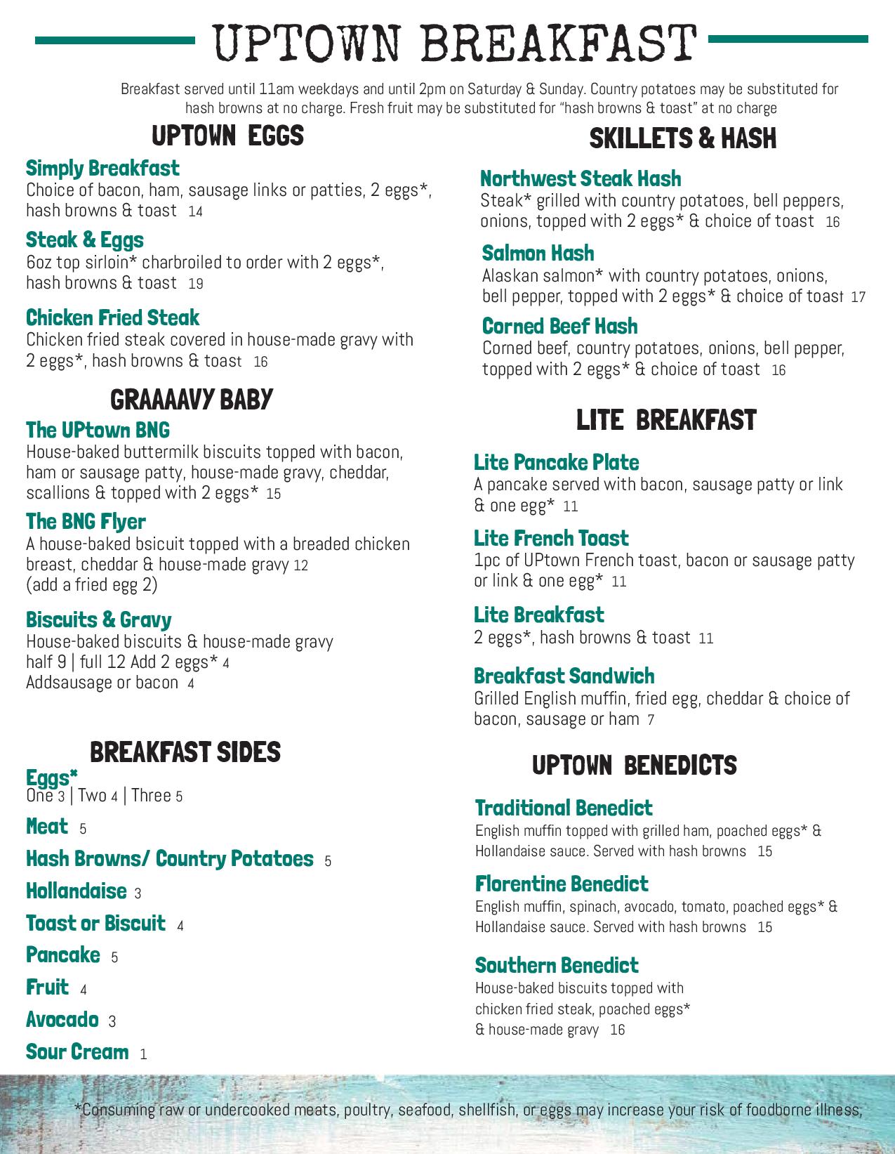 The Uptown Cafe Menu