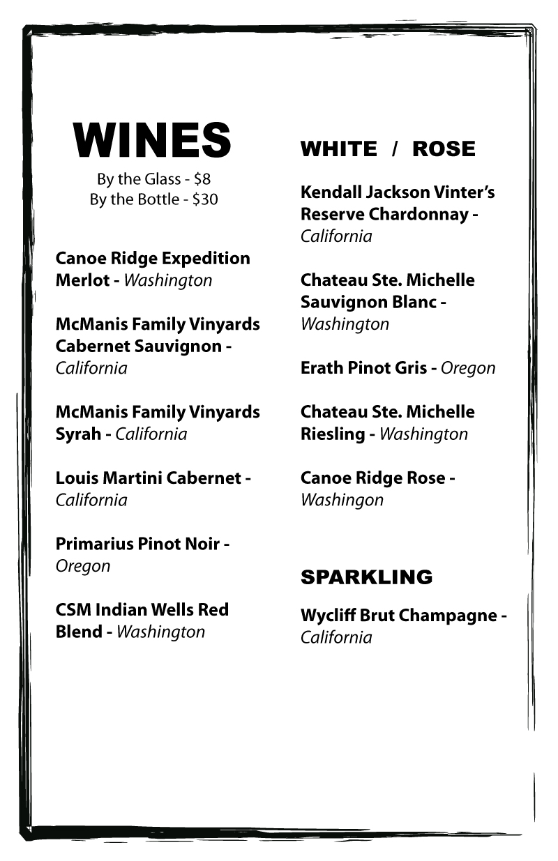 The Uptown Cafe Wine Menu